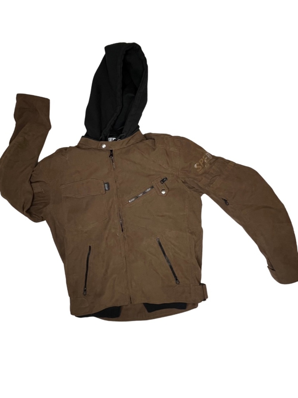Speed and Strength Armored Motorcycle Jacket Brown Hooded Moto Riding Size S